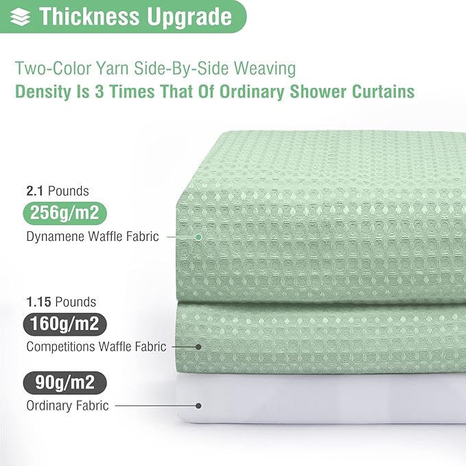 Dynamene Long Fabric Shower Curtain - 78 inch Long Waffle Weave Weighted Cloth Shower Curtains for Bathroom, Neutral Heavy Duty Hotel Spa Luxury Bath Curtain Set with 12 Hooks, 72x78, Mint Green