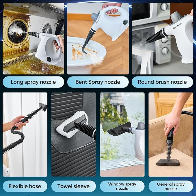 Handheld Steam Cleaner Pressurized Portable Steamer for Home Office Car With 9 Accessories &Safety Lock For Multi-Surface (5 Towel Sleeve)