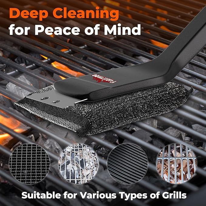 Bristle Free Grill Brush with Scraper, Efficient Cleaning, Safe Grill Accessories for Weber Gas/Stainless Steel Grates/Charcoal Grill, Gift for Dad