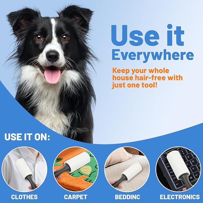Lint Roller Set 600 Adhesive Sheets (6 Pack) for Pet Hair Extra Sticky - Reusable Fur Remover for Clothes, Furniture, Laundry, Car Seats | Heavy Duty Pet Hair Remover