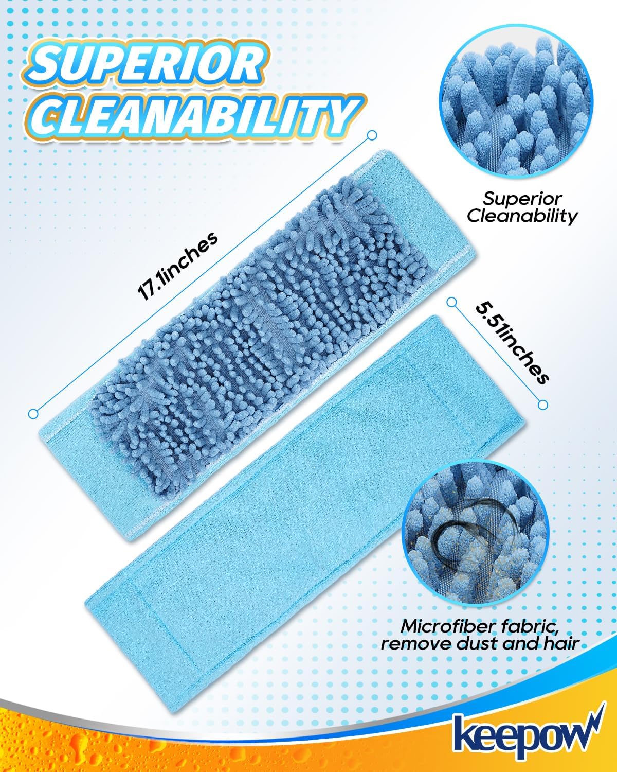 KEEPOW Microfiber Steam Mop Pad Compatible with Wagner Steamer 905e, 915e and 925e Microfiber Pads, Machine Washable Reusable Microfiber Chenille Replacement Pads, 4 Pack (Mop is Not Included)
