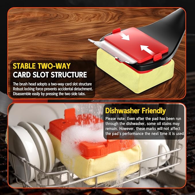 Bristle Free Grill Brush with Scraper, 4 Replaceable Cleaning Head BBQ Grill Cleaning Brush, Dishwasher-Safe Grill Cleaner Tool for Gas,Charcoal,Ceramic,Cast Iron & Stainless-Steel Grates