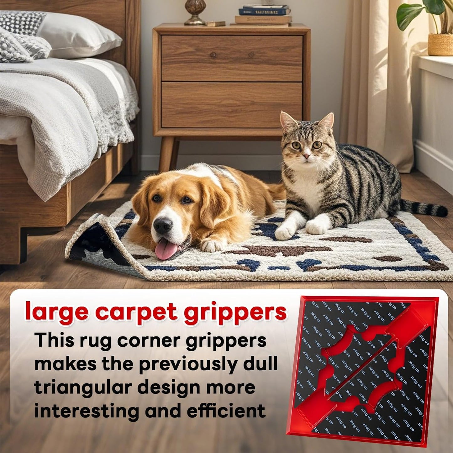 Rug Non Slip Grippers, Reusable Keep Rug Corner Down Tape Pads for Hardwood Floors, Strong Carpet Gripper for Area Rugs, No Damaging for Floor, 32Pcs