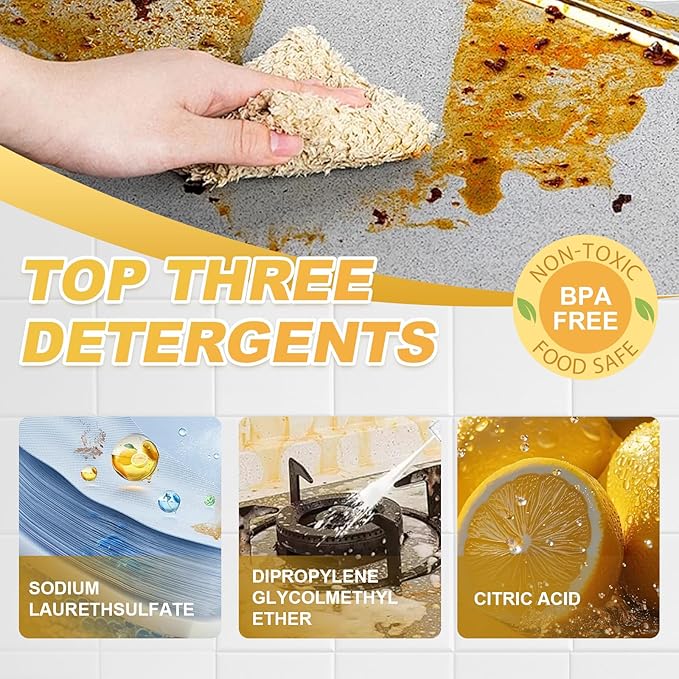 Heavy-Duty Kitchen Degreaser Foam Cleaner, Powerful Kitchen Degreaser Spray & Dual Side Scrub Sponge Set Grease Remover for Stove Range Hood (1, Standard)