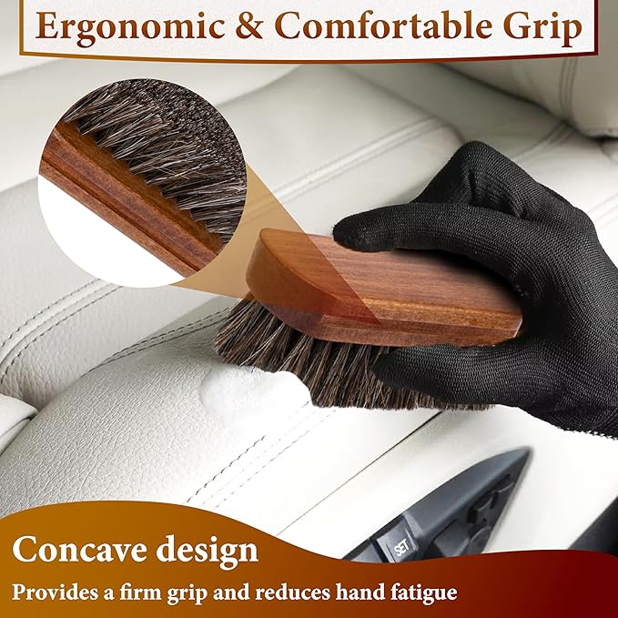 2 PCS Leather Brush Car Detailing, Horse Hair Brush, Upholstery Brush for Cleaning, Car Interior Brush, Carpet Brush for Car Detailing, for Car Interior Seat, Carpet, Upholstery, Furniture and Shoes