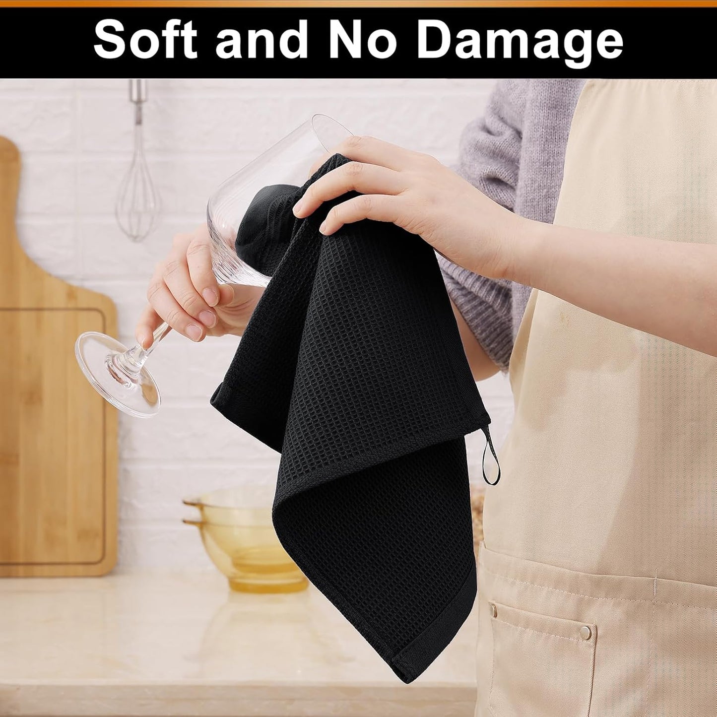 Homaxy 100% Cotton Waffle Weave Dish Cloths - 6 Pack Soft and Absorbent Dish Towels - 12 x 12 Inches Quick Dry Dish Rags - Black