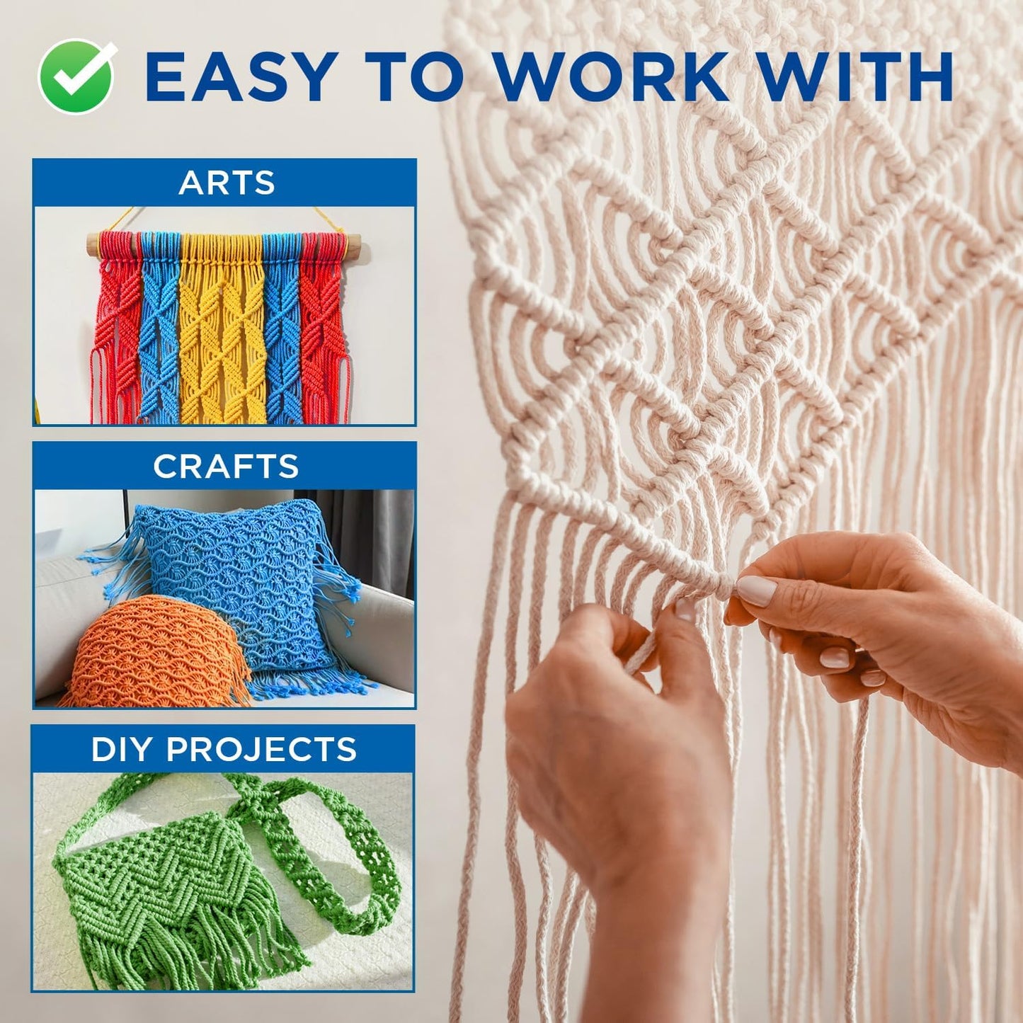 TECEUM Cotton Rope 3/16” (5 mm) – 100 FT – Strong All-Purpose Braided Rope – Natural Cotton – for Crafting, Сamping, Clothes Line, DIY, Indoor & Outdoor Use – Ochre