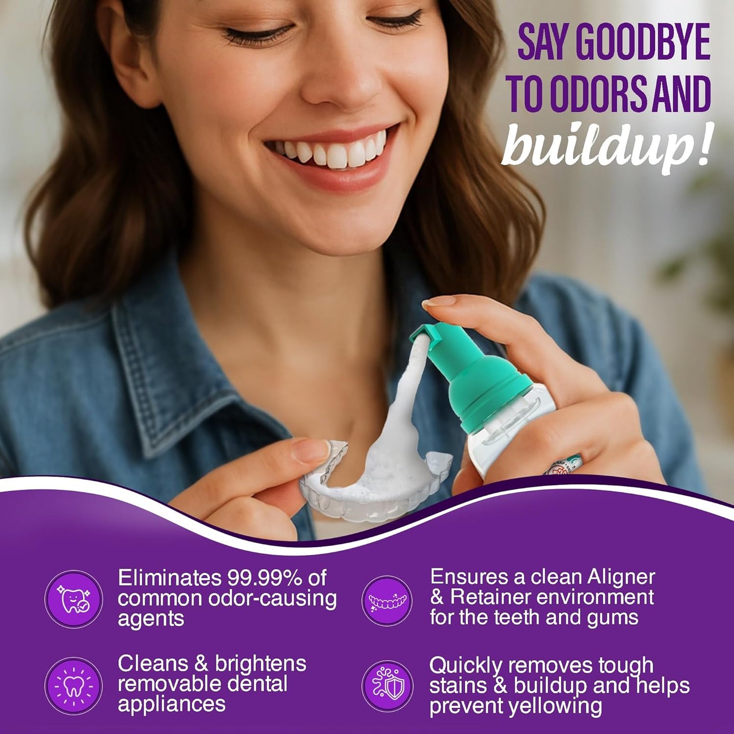 GuruNanda Aligner & Retainer Cleaner Foam – Gentle Cleaning for Aligners, Retainers, Veneers & Mouthguard, Helps Neutralize Odors, Ideal for Daily Use, 100 ml