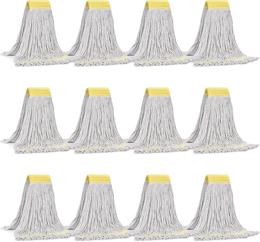 Matthew Cleaning Commercial Mop Head Replacement, 5 Inch Wide Headband, Looped End Cotton Blend String Wet Mops for Floor Cleaning, 18 oz Medium, Case Pack 12 Pcs White