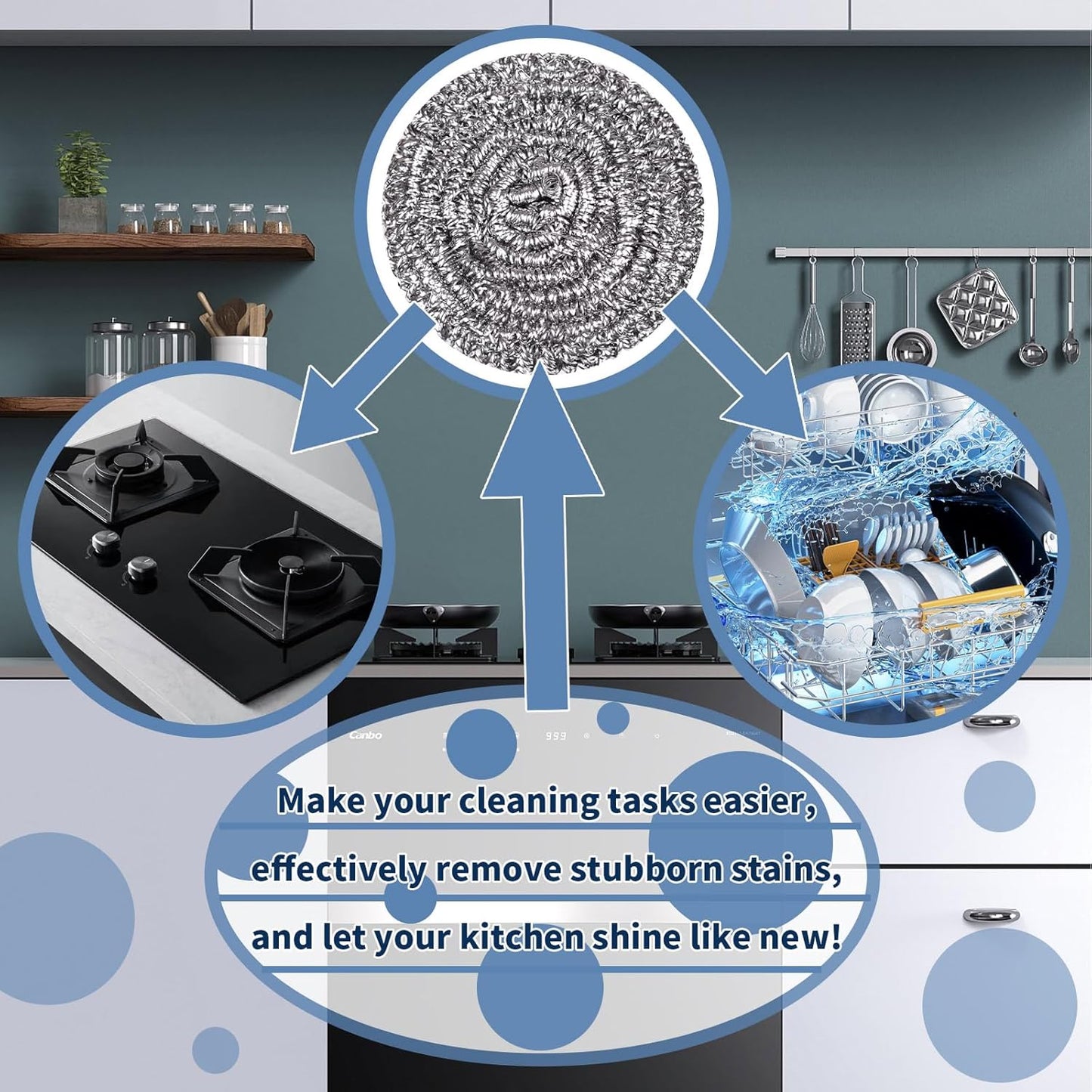 Stainless Steel Scrubber Scrubbing Scouring Pad Sponges Clean Pot Pan and Steel Wool for Kitchen Bathroom