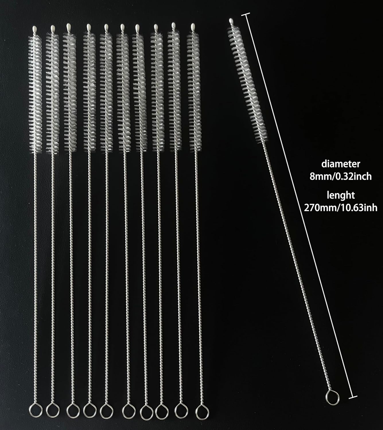 20PCS Straw Cleaner Brush kit,Straw Brush of 8mm-10.6 inch for Water Bottle Sippy Cup with Straw,Glass Straw,Piper Cleaning,Tubes Cleaning Like Filter and Sink Drain Hair Remove (Rubber top)