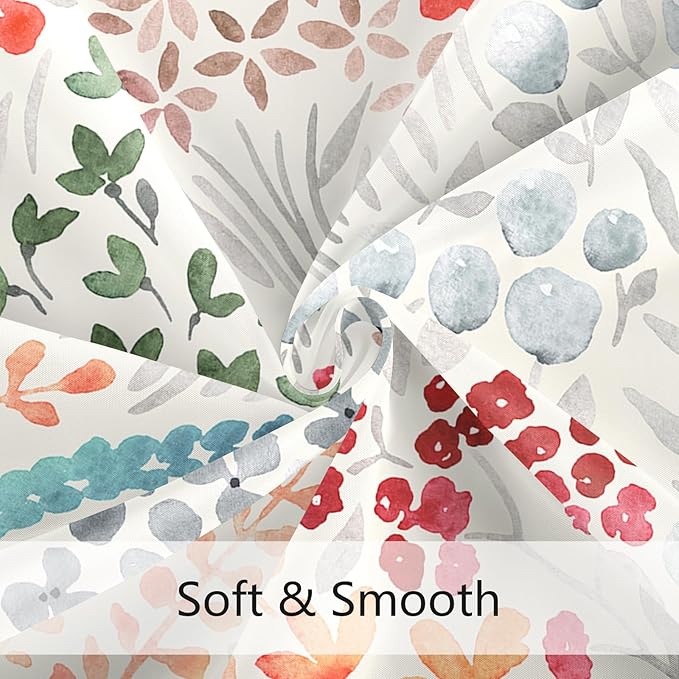 Extra Long Shower Curtain 72 x 96 Inch, Floor to Ceiling X-Long Tall Cute Floral Shower Curtain for Bathroom, Retro Red Teal Wildflower Boho Cottagecore Fabric Shower Curtain Set with Hooks