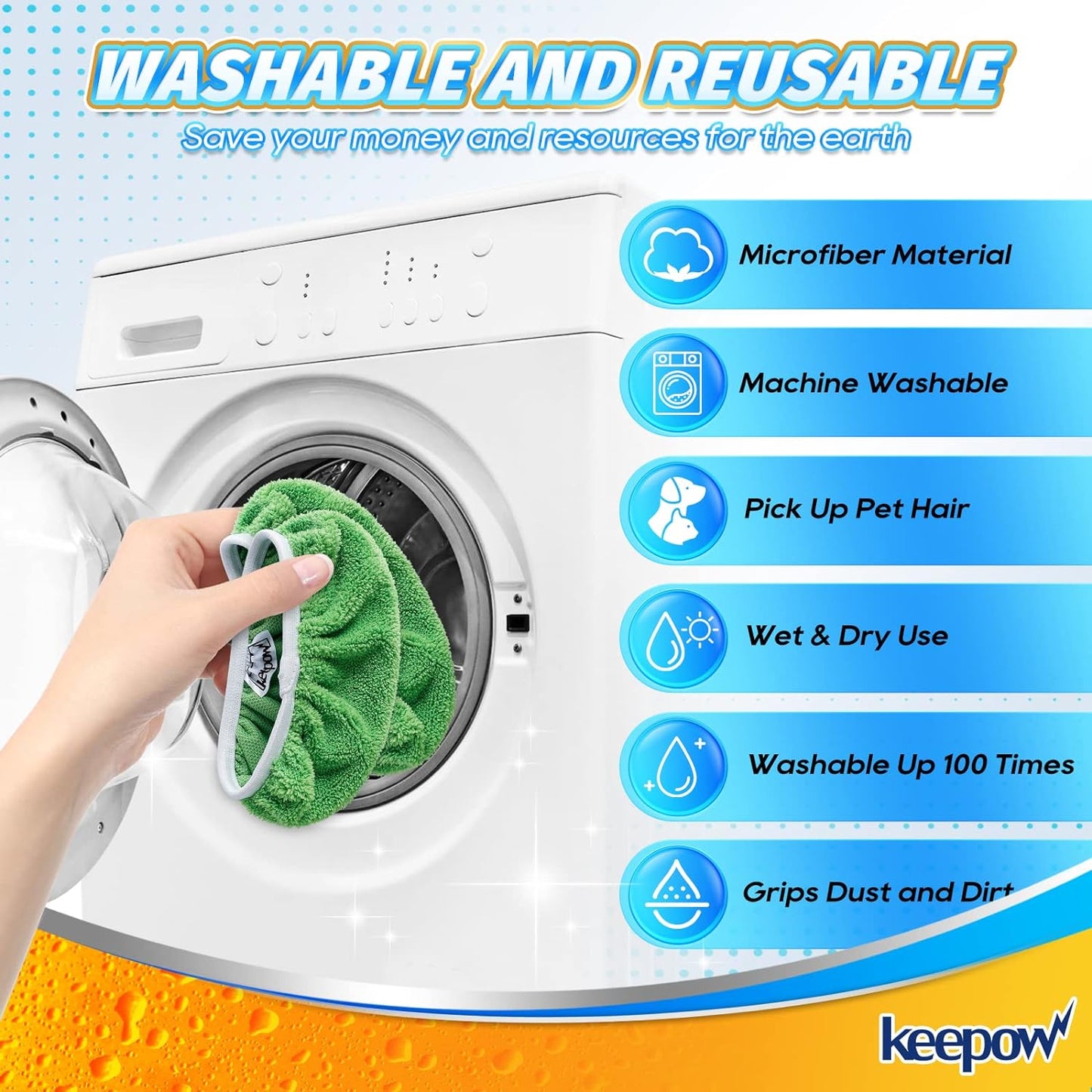 KEEPOW Reusable Wet Pads Compatible with Swiffer Sweeper Mop, Dry Sweeping Cloths, Washable Microfiber Wet Mopping Cloth Refills for Surface/Hardwood Floor Cleaning, 16 Pack (Mop is Not Included)