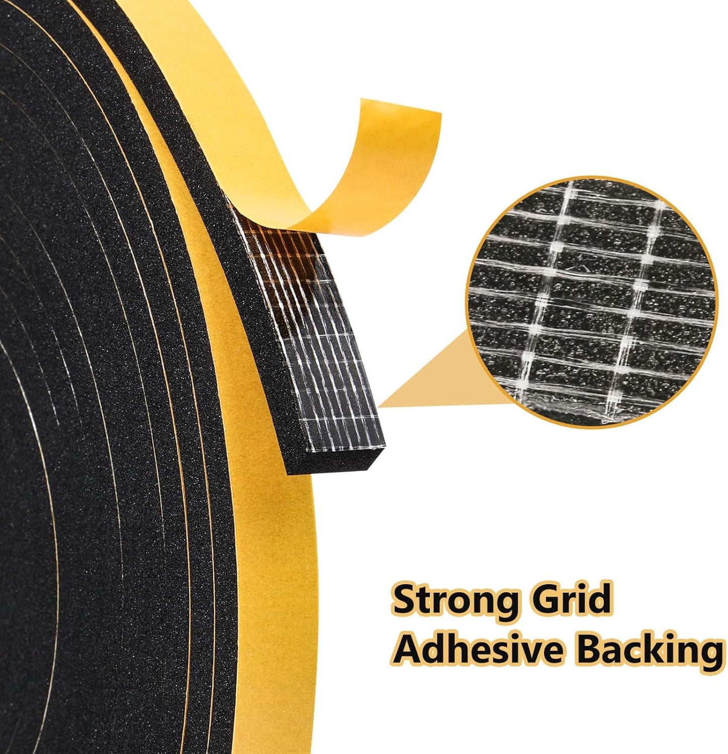 13Feet Weather Stripping (1/2 Inch X 2/5 Inch) Door Seal Strip, Strong Adhesive, Lightproof, Soundproof, Weatherproof Foam Tape Insulation for Sliding Door, Front Door Frame, Windows- Black