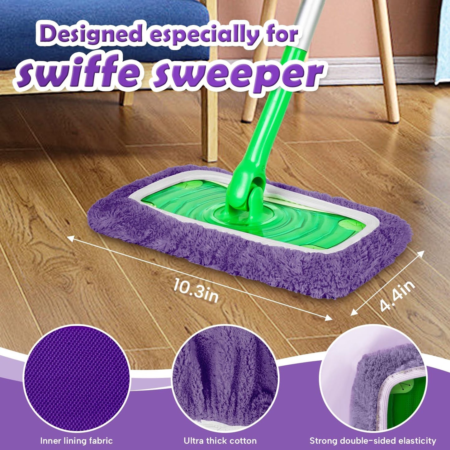 6 Pack Reusable Microfiber Mop Pads Compatible with Swiffer Sweeper Mop, Dry Sweeping Cloths & Wet Mopping Cloths, Washable Mop Pads for Surface/Hardwood Floor Cleaning (Mop is Not Included)