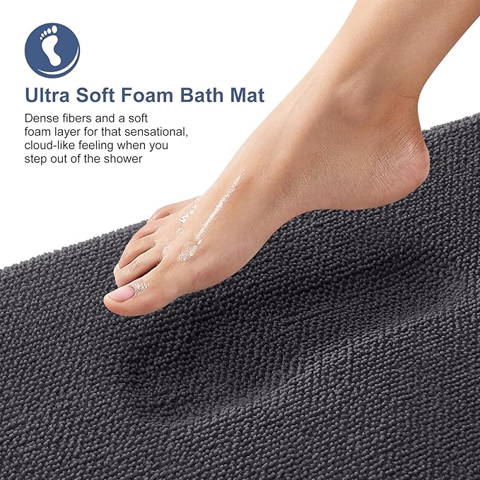 OLANLY Thick Memory Foam Bath Mats Rugs 47x32, Extra Soft Absorbent Bathroom Rug, Quick Dry Bath Mat, Non-Slip, Machine Washable Carpet for Bathroom, Tub and Shower, Home Decor Accessories, Dark Grey