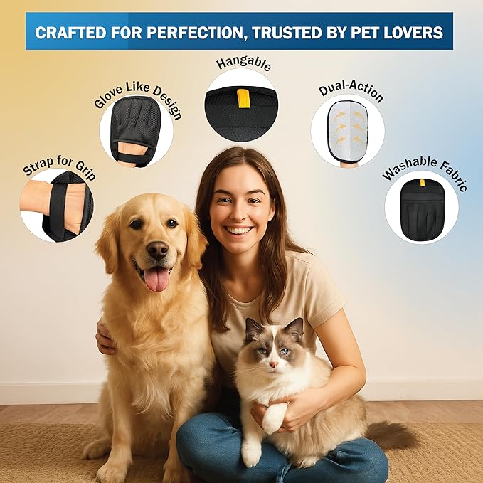 GREENWYN Pet Hair Removal Glove – Upgraded 5 Finger Reusable Electrostatic Pet Hair Remover Tool for Dogs & Cats, Removes Hair, Lint & Debris from Carpet, Couch, Car Seat & Clothing (1 Piece)