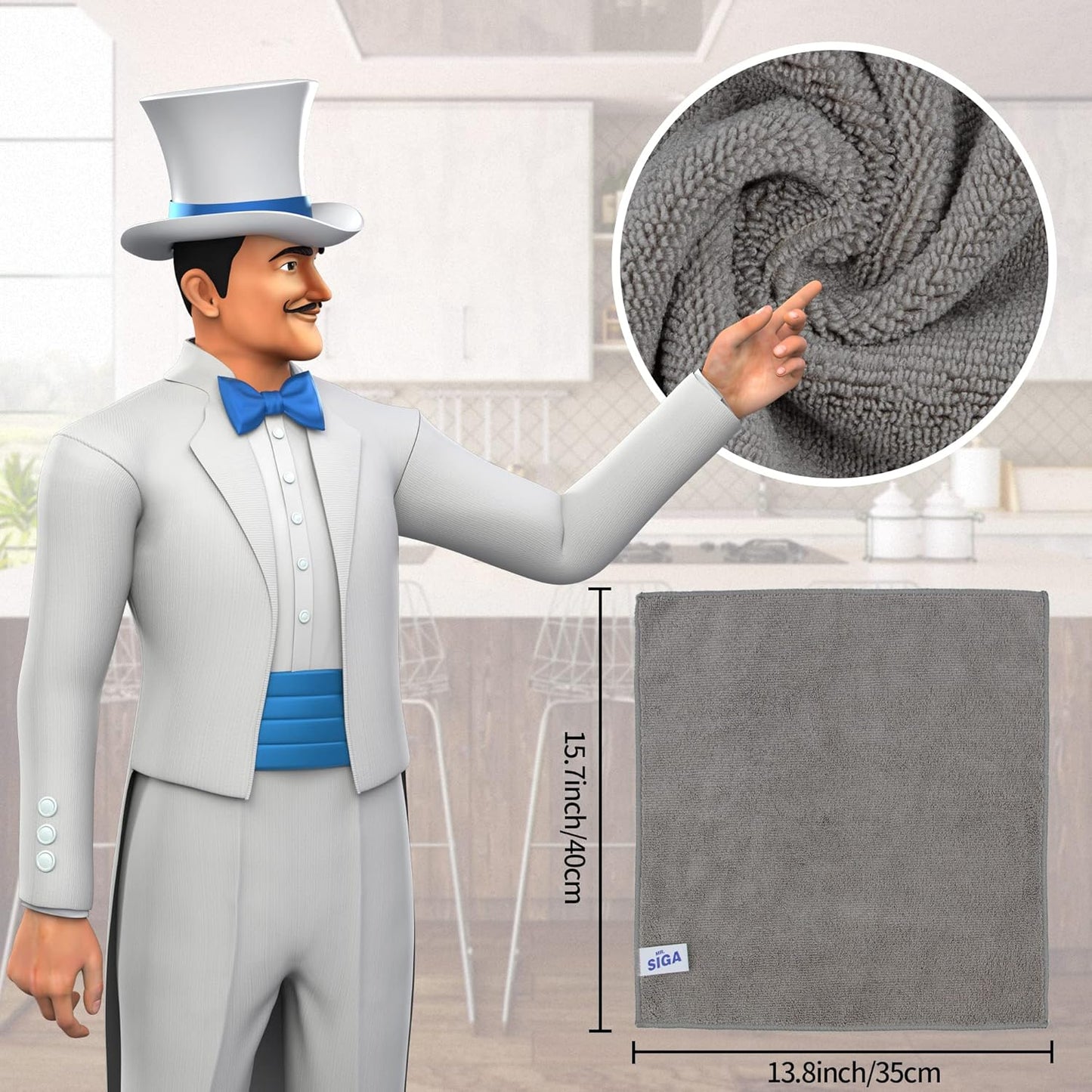 MR.SIGA Microfiber Cleaning Cloth, Pack of 6, Size: 13.8" x 15.7"