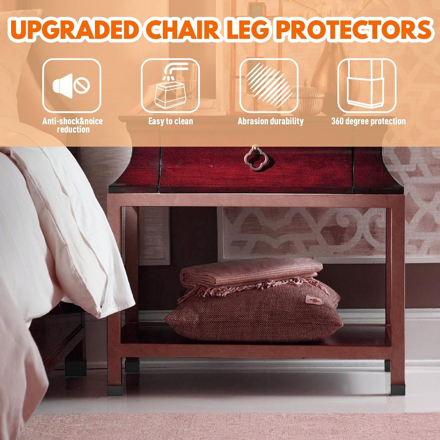 Rectangle Chair Leg Protectors for Hardwood Floors,16 PCS Silicone Covers to Protect Wood Tile Floors Felt Pads Furniture Leg Caps Reduce Noise. Easy to Move. (Black, 0.75 x 1 Inch,Rectangular)