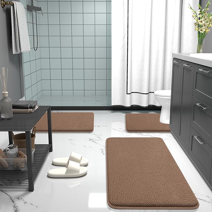 OLANLY Thick Memory Foam Bath Mat Rug 30x20, Extra Soft Absorbent Bathroom Rug, Quick Dry Bath Mats, Non-Slip, Machine Washable Carpet for Bathroom, Tub and Shower, Home Decor Accessories, Mocha