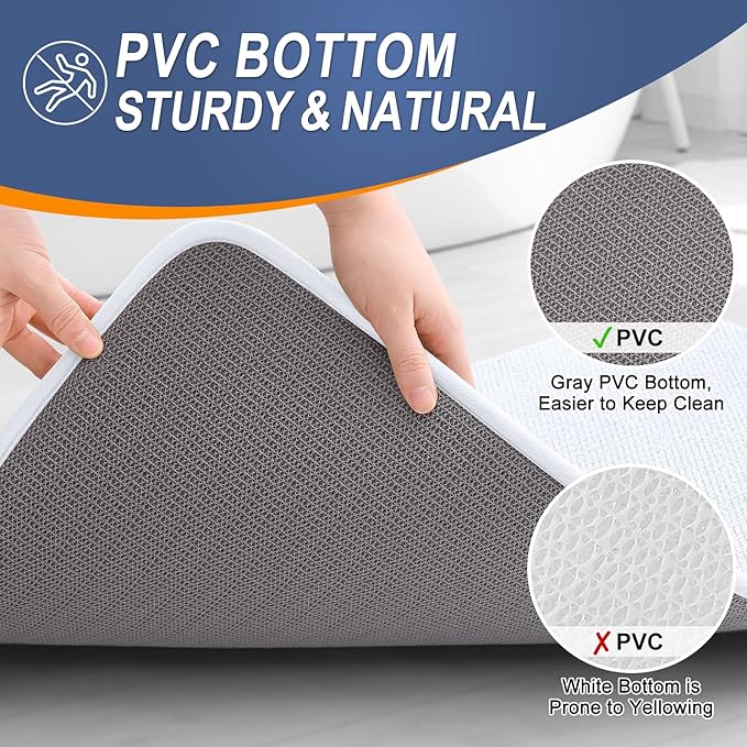 OLANLY Thick Memory Foam Bath Mat Rug 24x16, Extra Soft Absorbent Bathroom Rug, Quick Dry Bath Mats, Non-Slip, Machine Washable Carpet for Bathroom, Tub and Shower, Home Decor Accessories, White