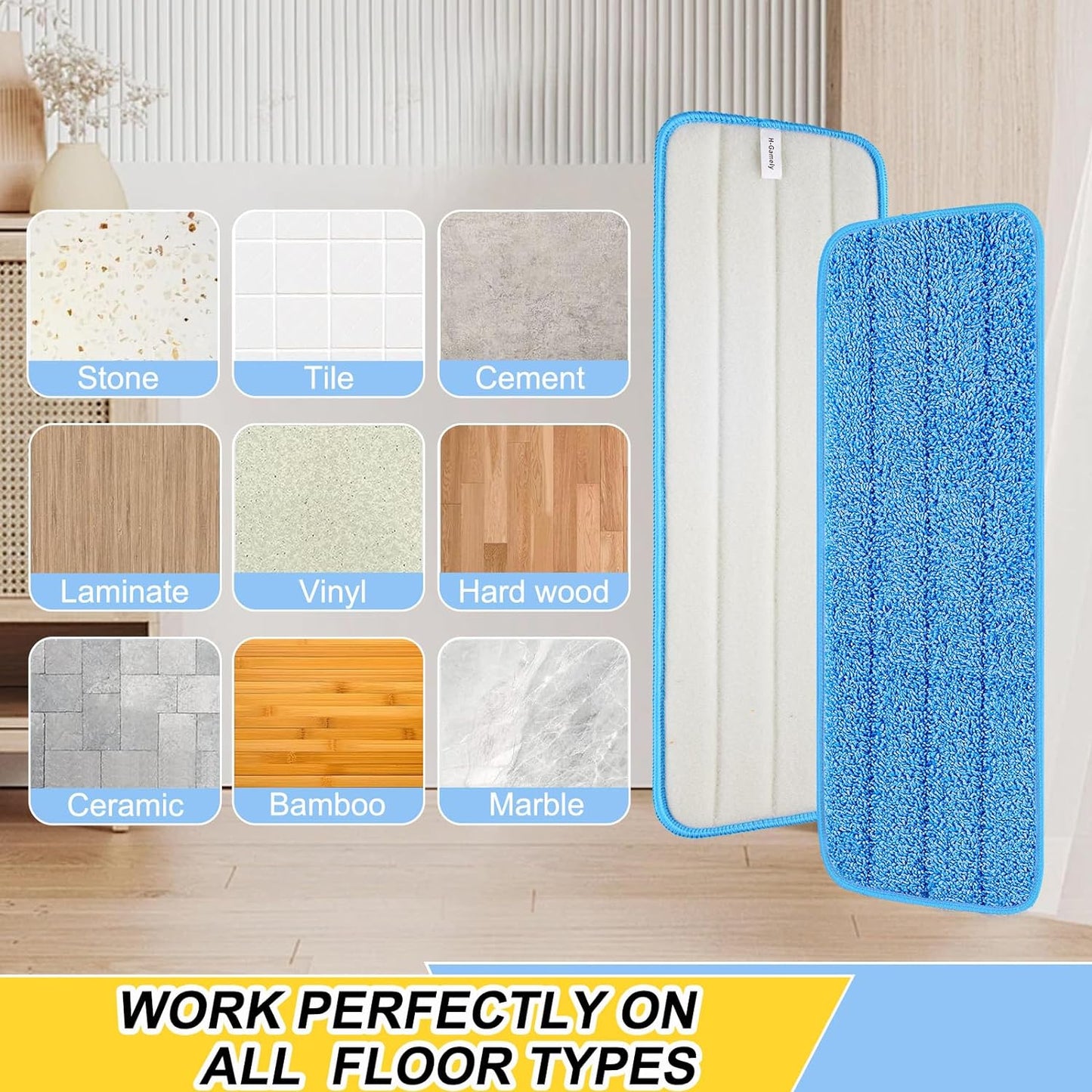 16.5 inch Reusable Mop Pads Microfiber Spray Mop Replacement Heads for Wet/Dry Mops Compatible with Bona Floor Care System (5 Pack)