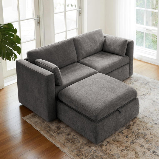 CHITA Modular Sectional Sofa, FSC Certified L Shaped Couch with Reversible Chaise, Modular Sectional Couch for Small Space, 78 Inch Width, 3 Seat Modular Sofa with Storage Ottoman, Grey