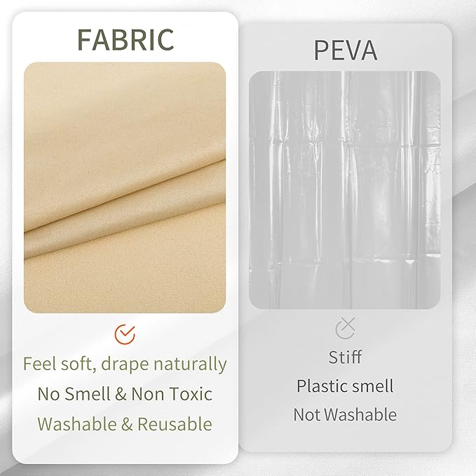 ALYVIA SPRING Long Fabric Shower Curtain Liner Waterproof - 72" x 74", Soft & Lightweight Longer Shower Curtain with 3 Magnets, Machine Washable - 72x74, Khaki