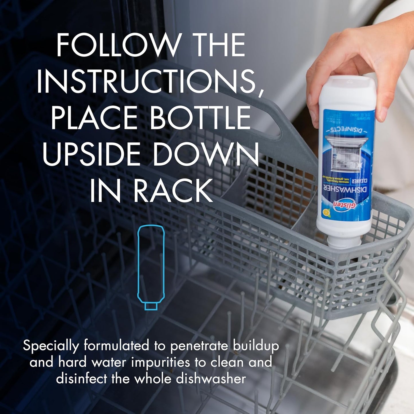 Glisten Dishwasher Cleaner, Removes Limescale, Rust, Buildup, and Grease, Lemon Scent, 12 Ounce Bottle, 6-Pack