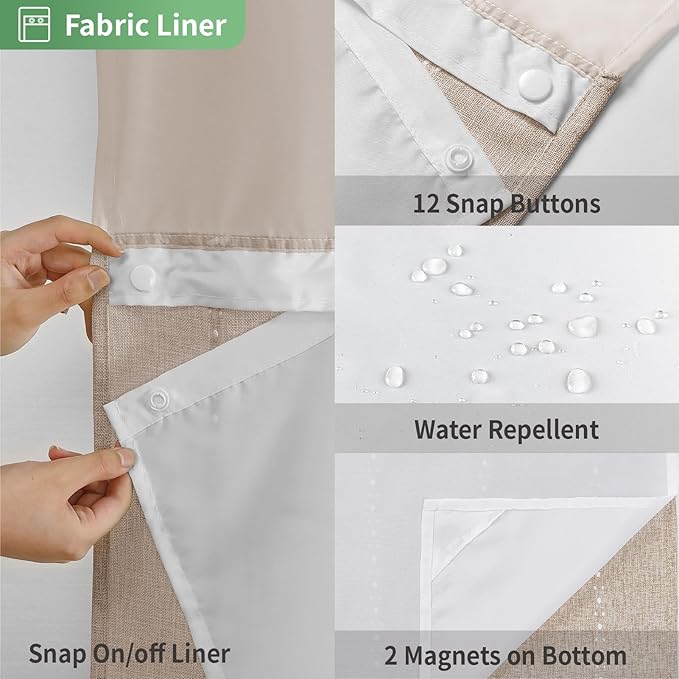 No Hook Stall Shower Curtain with Snap-in Fabric Liner - 54x80 Heavy-Duty Linen Textured Striped Design,Narrow Rustic Modern Farmhouse Bohemian Bathroom Curtain,Water-Repellent,Tan/Taupe
