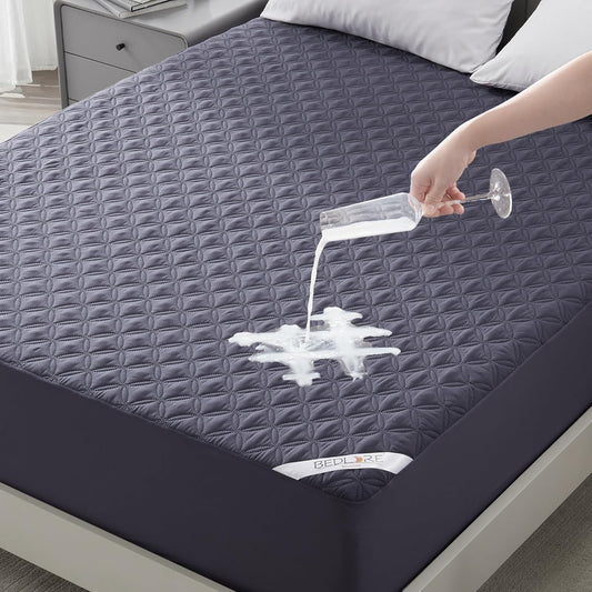 BEDLORE Waterproof Mattress Protector, Full Size Noiseless Mattress Pad with Deep Pocket 6"-15" Depth, Soft Breathable Bed Mattress Cover Washable for Home, Bedroom, Hotel (Navy Blue)