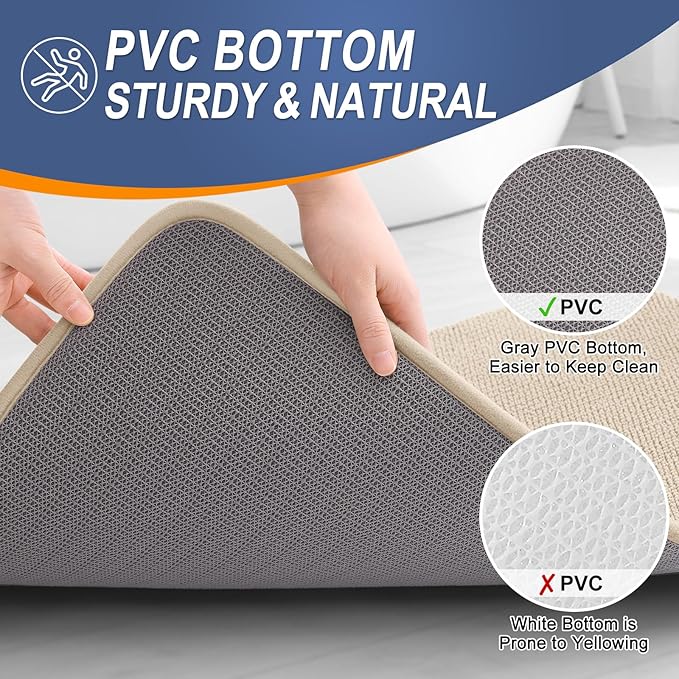 OLANLY Thick Memory Foam Bath Mat Rug 44x32, Extra Soft Absorbent Bathroom Rug, Quick Dry Bath Mats, Non-Slip, Machine Washable Carpet for Bathroom, Tub and Shower, Home Decor Accessories, Beige