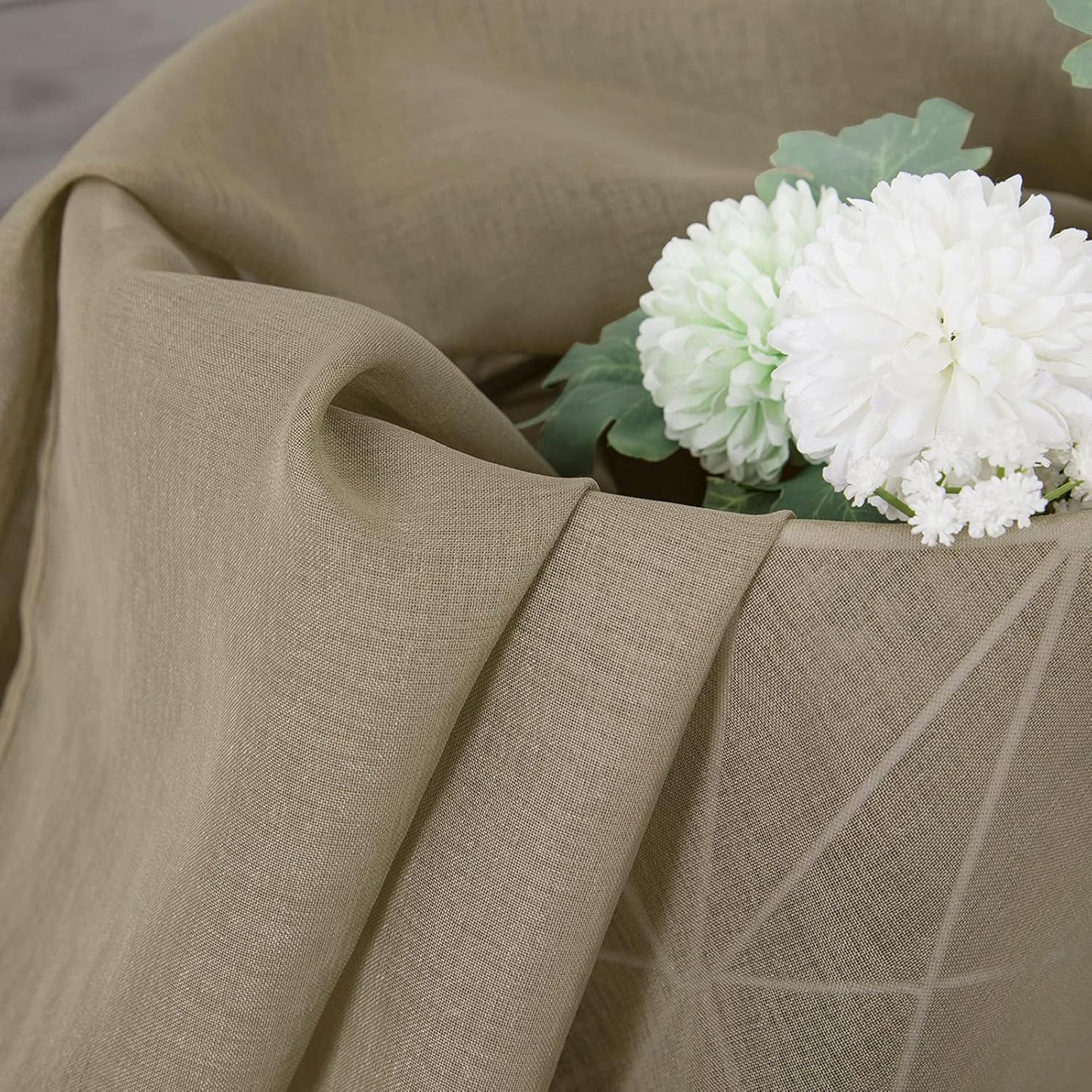 Tollpiz Sheer Curtain Linen Textured Bedroom Curtains Sheer Light Filtering Rod Pocket Voile Curtain for Living Room, 54 x 95 inches Long, Taos Taupe, Set of 2 Panels