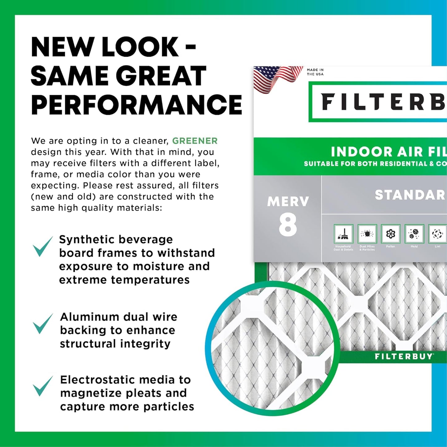 Filterbuy 8x14x1 Air Filter MERV 8 (MPR 700) Dust Defense Replacement (6-Pack), Electrostatic Pleated HVAC AC Furnace Filters, Made in USA (Actual Size: 7.50 x 13.50 x 0.75)