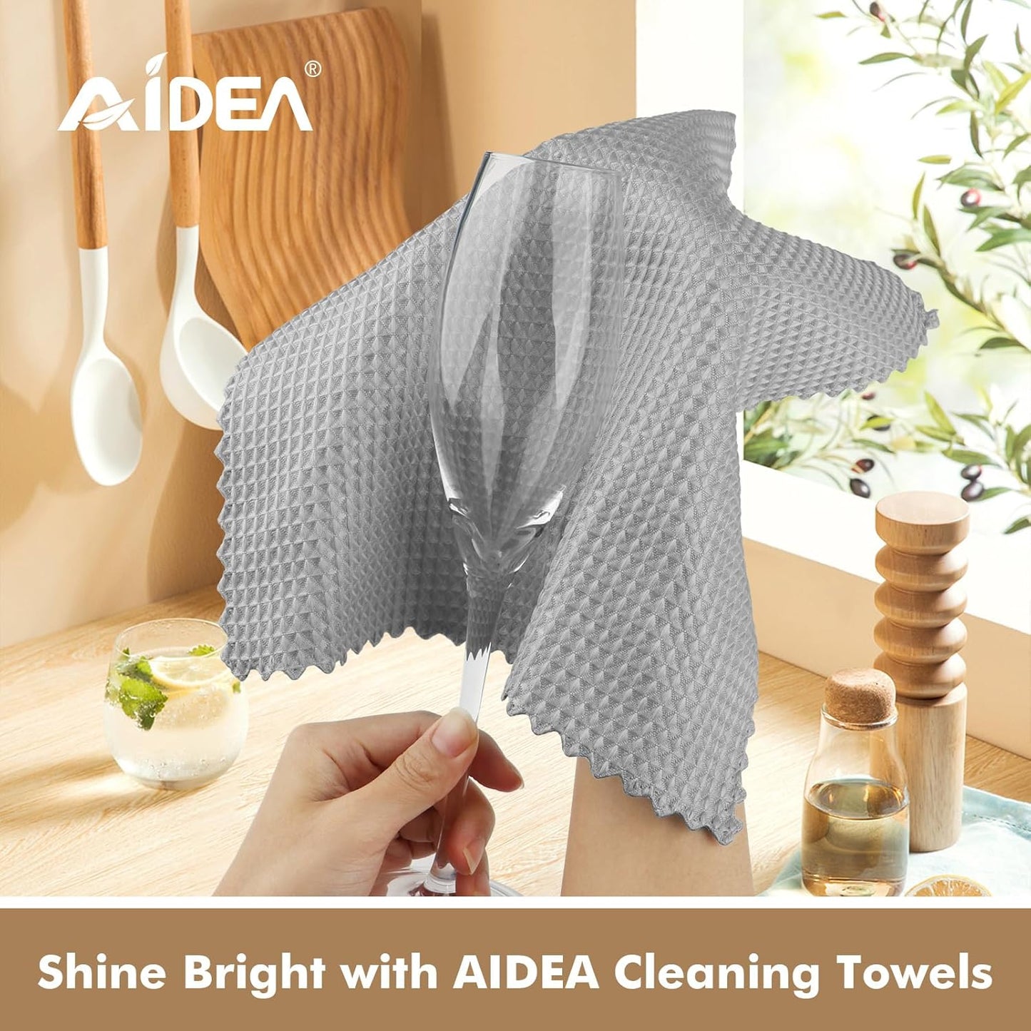 AIDEA Microfiber Cleaning Cloth for Glass 12PK, Grey, Lint Free Cloth Polishing Cleaning Rags, Window Wipes, Barista Coffee Towel, Microfiber Towels for Car Detailing, Stainless Steel, 11×11"