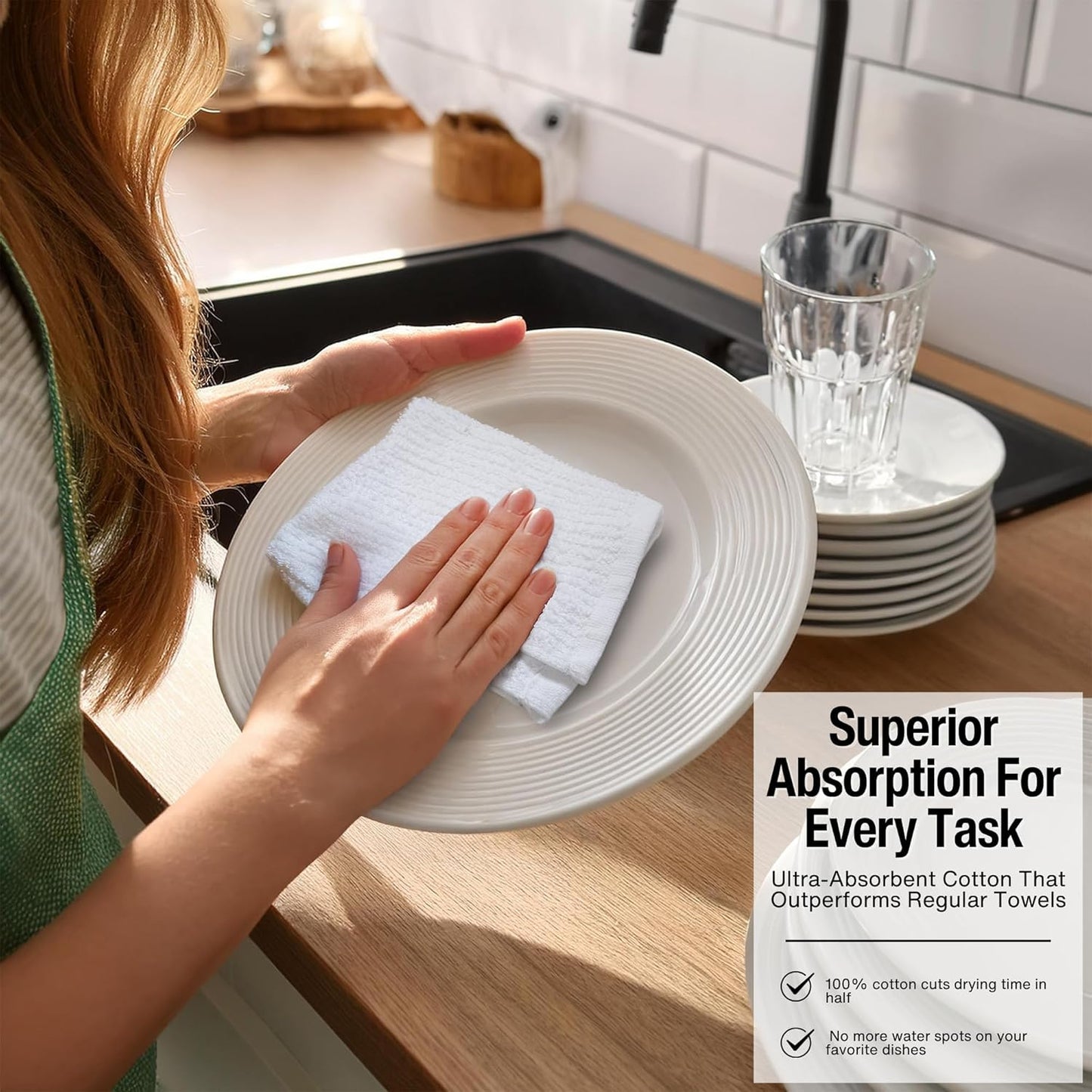 Bar Mop Cleaning Kitchen Dish Cloth Towels 12" x 12", 100% Cotton, Machine Washable, Everyday Kitchen Basic Utility Bar Mop Dishcloth Set of 36, White