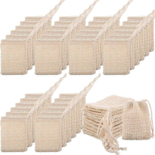 Rtteri 240 Pcs Soap Exfoliating Bag, Natural Sisal Soap Pouch Saver Body Shower Bar Mesh Body Net with Drawstring for Foaming and Drying