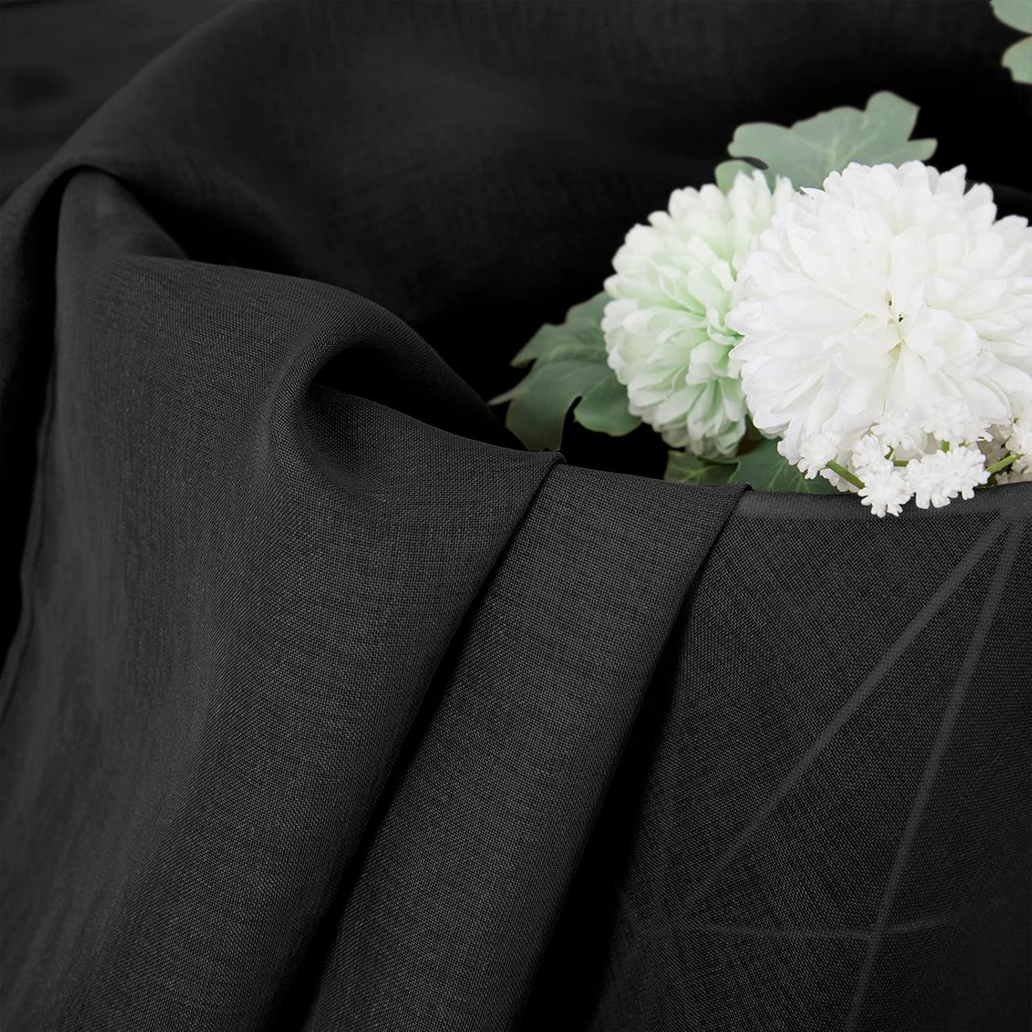 Tollpiz Sheer Curtains Linen Textured Bedroom Curtain Sheers Light Filtering Rod Pocket Voile Curtains for Living Room, 54 x 63 inches Long, Black, Set of 2 Panels