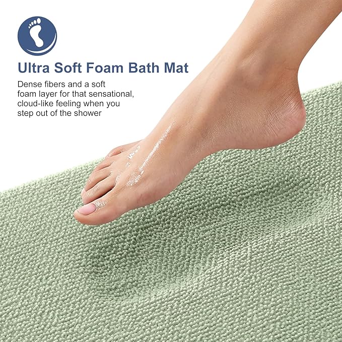 OLANLY Thick Memory Foam Bath Mat Rug 50x30, Extra Soft Absorbent Bathroom Rug, Quick Dry Bath Mats, Non-Slip, Machine Washable Carpet for Bathroom, Tub and Shower, Home Decor Accessories, Sage Green