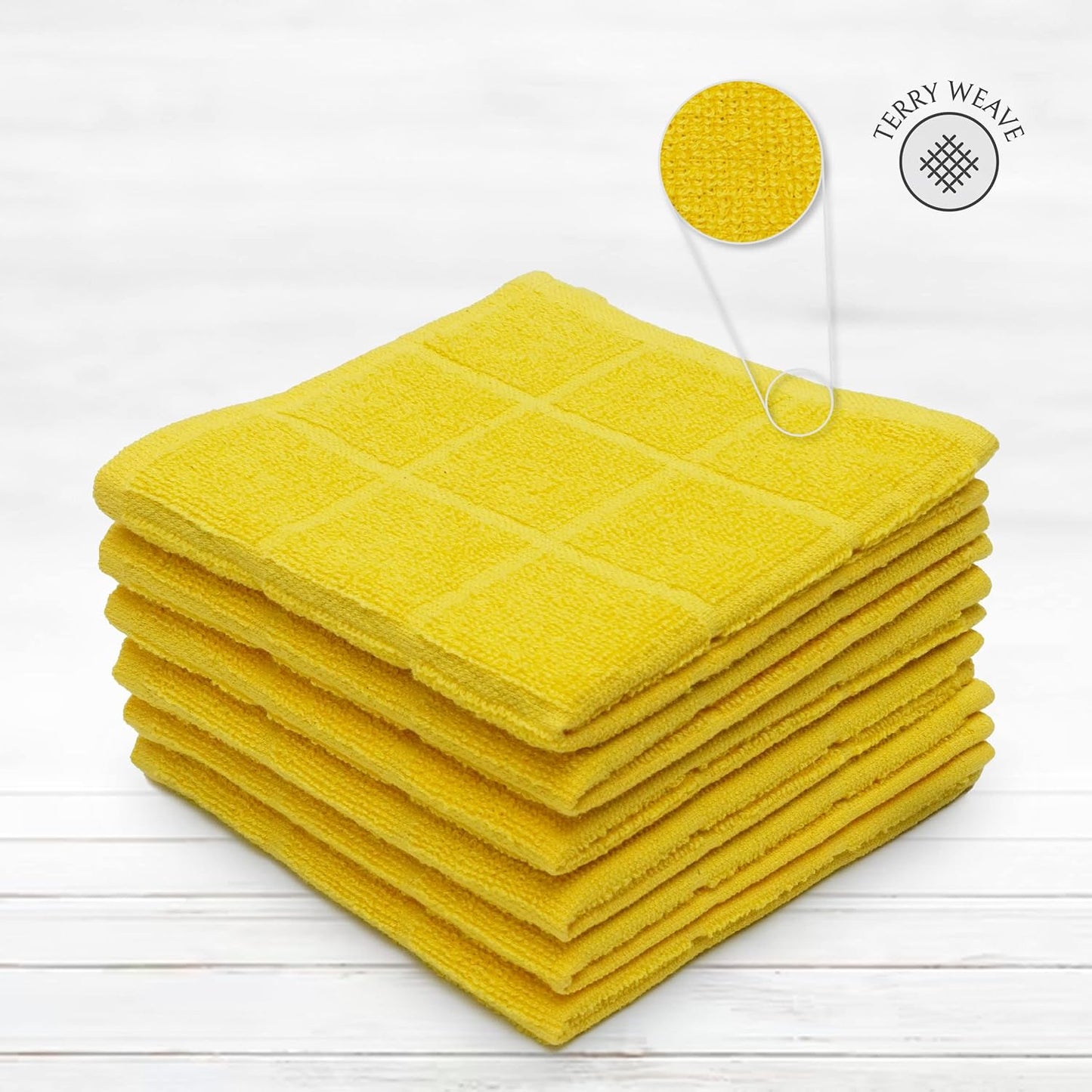 100% Cotton Terry Dish Cloth & Dish Towel, 6 Pack, Super Soft and Absorbent Kitchen Towels, Perfect for Kitchen Cleaning and Dish Washing (Yellow 6 Pack)