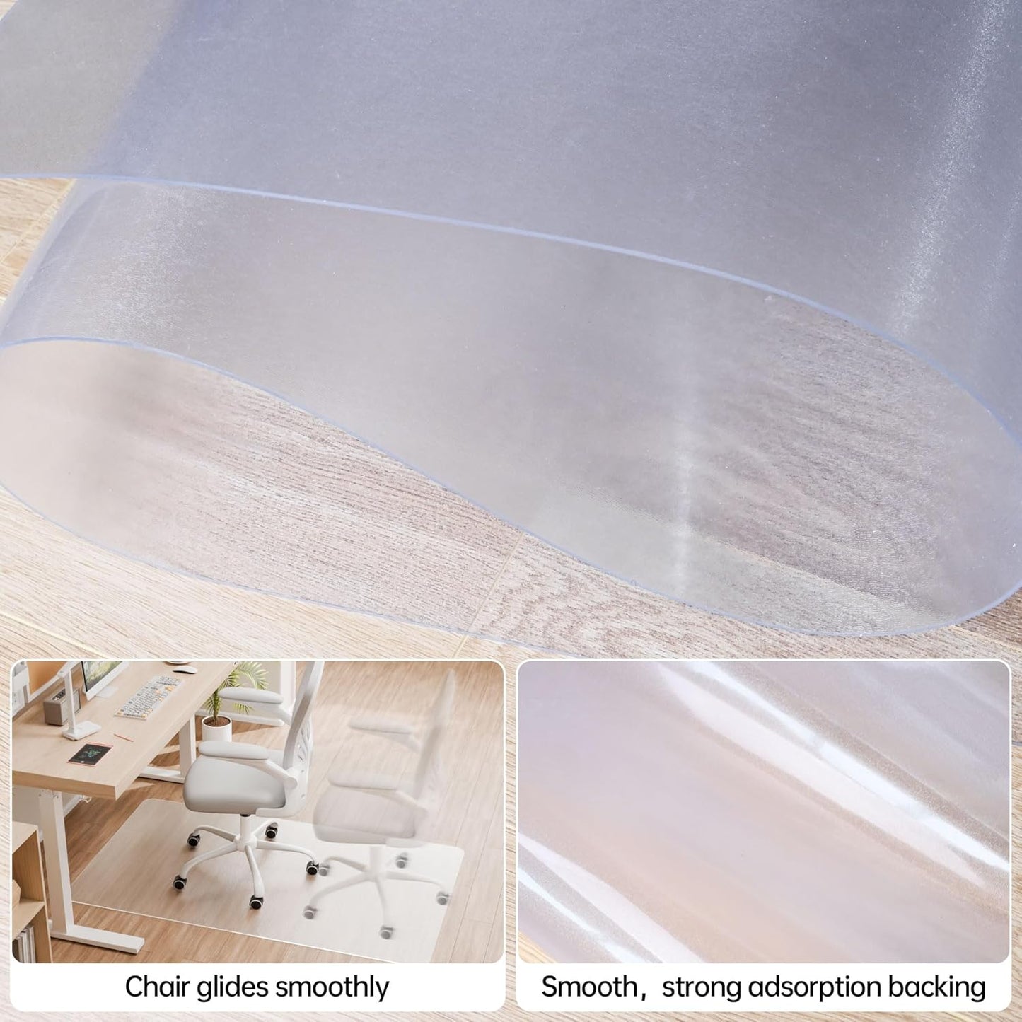 Office Chair Mat for Hardwood Floor, 60" x 36" Clear Computer/Desk Chair Mat for Hard Floor, Thicker, Easy Glide, Non-Slip, Protects Hard Surfaces from Scratches, Ideal for Home or Office