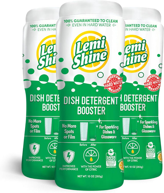 Lemi Shine Dish Detergent Booster, Hard Water Stain Remover, Multi-Use Citric Acid Cleaner 10 oz, Pack of 3