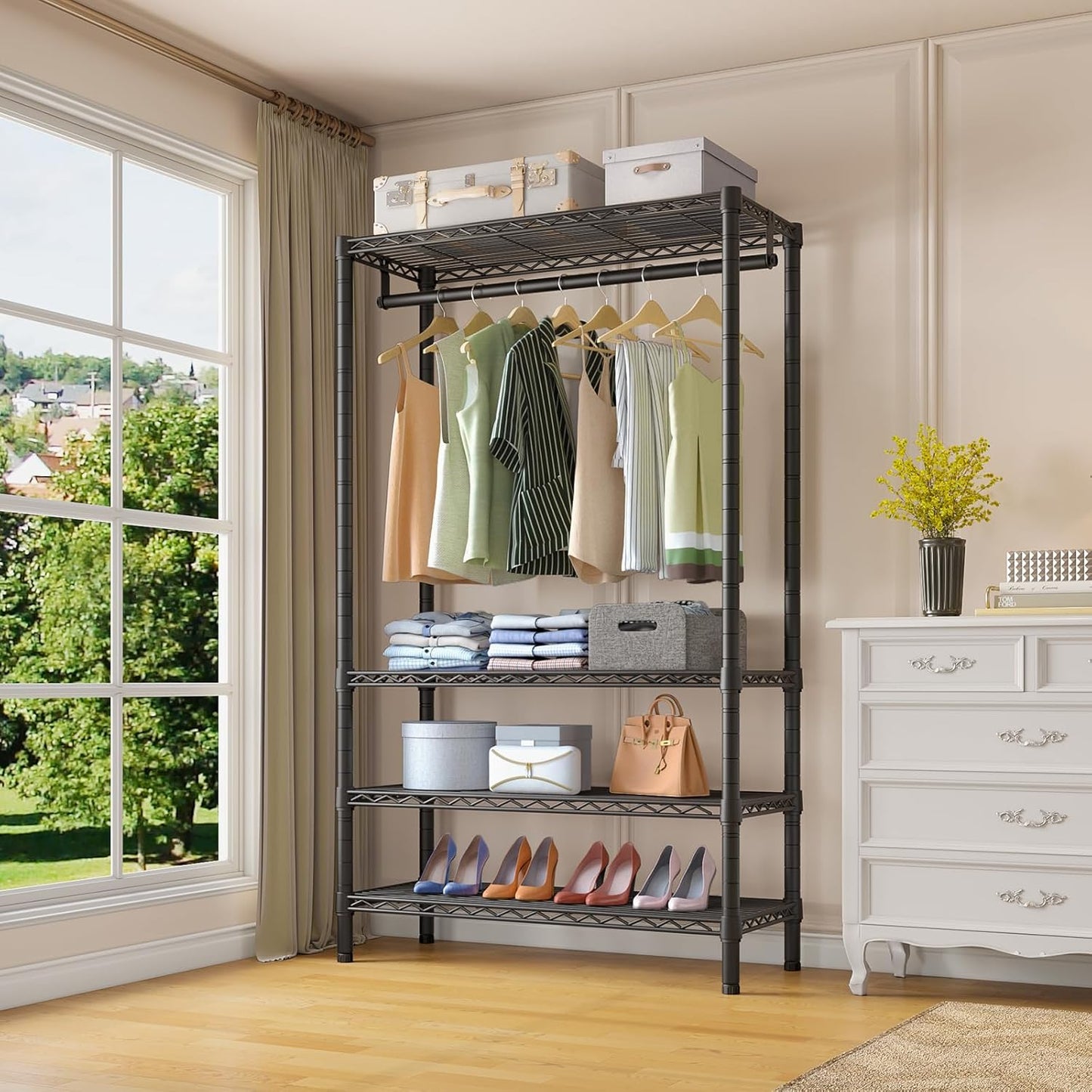 VIPEK V1 Wire Garment Rack 4 Tiers Heavy Duty Clothes Racks for Hanging Clothes Large Clothing Rack Freestanding Closet with Hanging Rod, 35.4'' L X 15.7'' W X 70.9'' H, Max Load 500LBS, Black