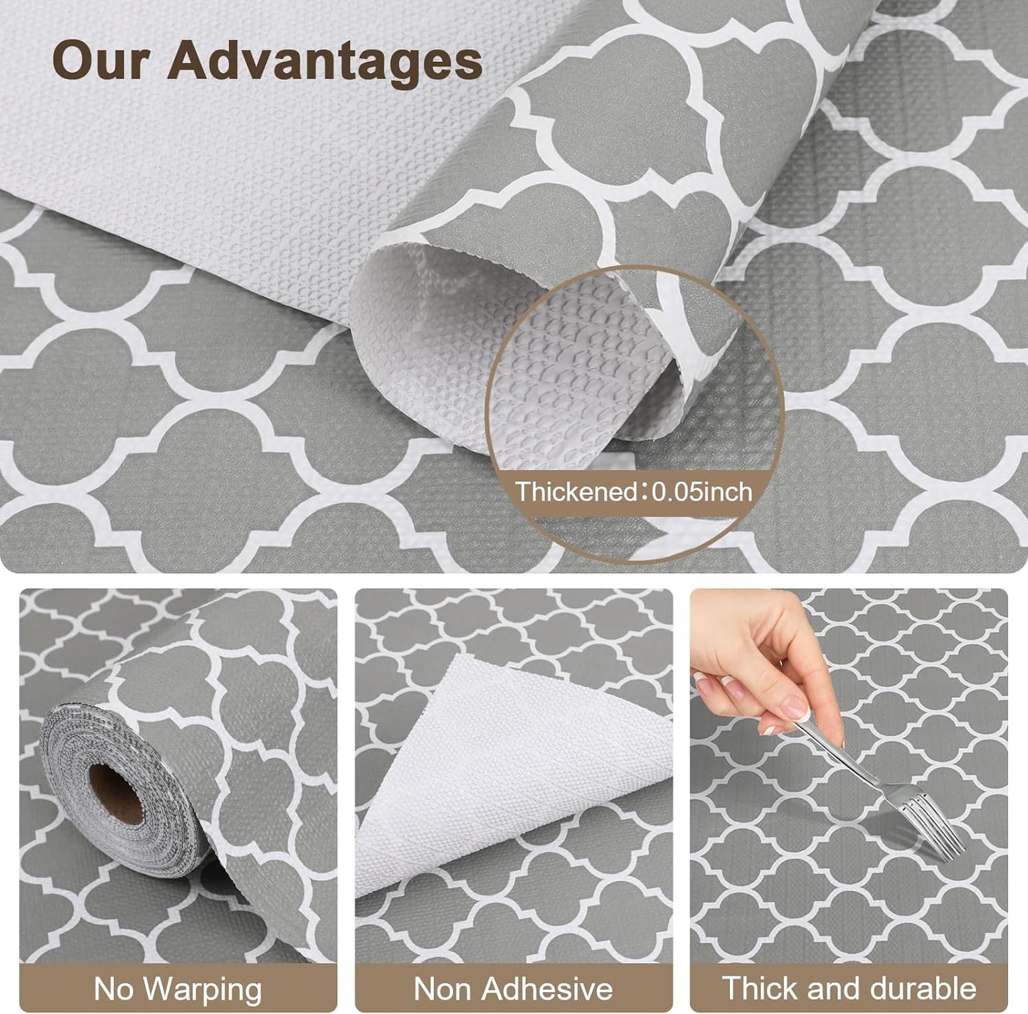 OcePor Non-Adhesive Drawer and Shelf Liner 17.5IN x 30FT，Non Slip Cabinet and Cupboard Liner, Kitchen Cabinet Liners for Shelves, Waterproof Drawer Shelf Liners for Cabinets/Bathroom Cupboard