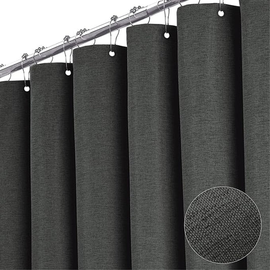 BTTN Stall Fabric Shower Curtain, 54x78 Inch Long Linen Cloth Heavy Duty Thick Shower Curtain Set with 10 Plastic Hooks, Hotel Spa Weighted Waterproof Neutral Bath Curtains for Bathroom, Charcoal Grey