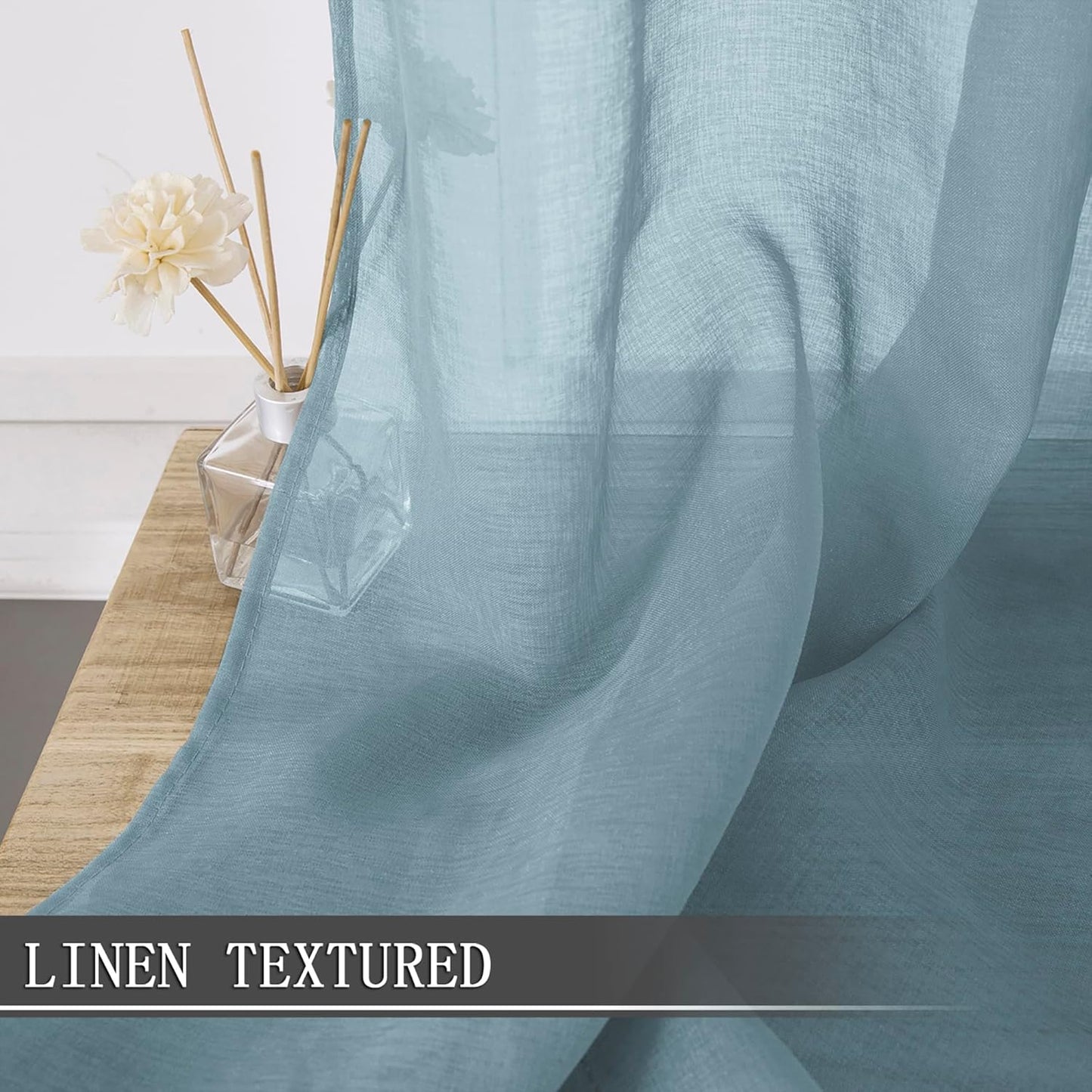 Tollpiz Sheer Curtains Linen Textured Bedroom Curtain Sheers Light Filtering Rod Pocket Voile Curtains for Living Room, 54 x 84 inches Long, Dusty Blue, Set of 2 Panels