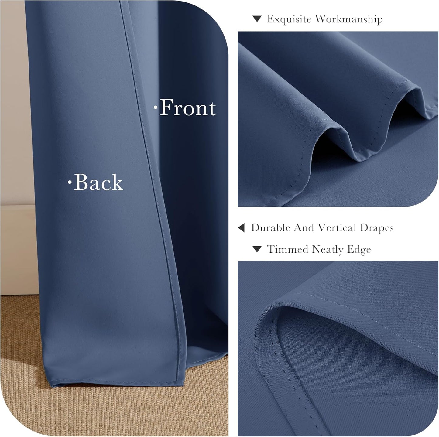 PONY DANCE Stone Blue Small Curtains for Bathroom Windows, Room Darkening Privcay Farmhouse Window Treatment for Cafe Closet Basement,Curtains for Kitchen, W 42 x L 40, Set of 2
