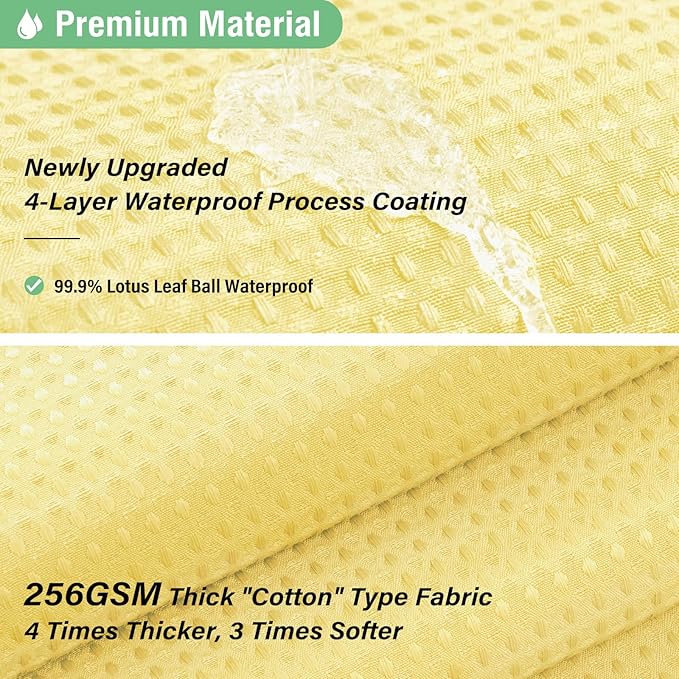 Dynamene Extra Long Shower Curtain - 96 Inch Long Waffle Weave Weighted Thick Cloth Bathroom Shower Curtain, Neutral Heavy Duty Hotel Bath Curtain Set with 12 Plastic Hooks,72x96, Yellow