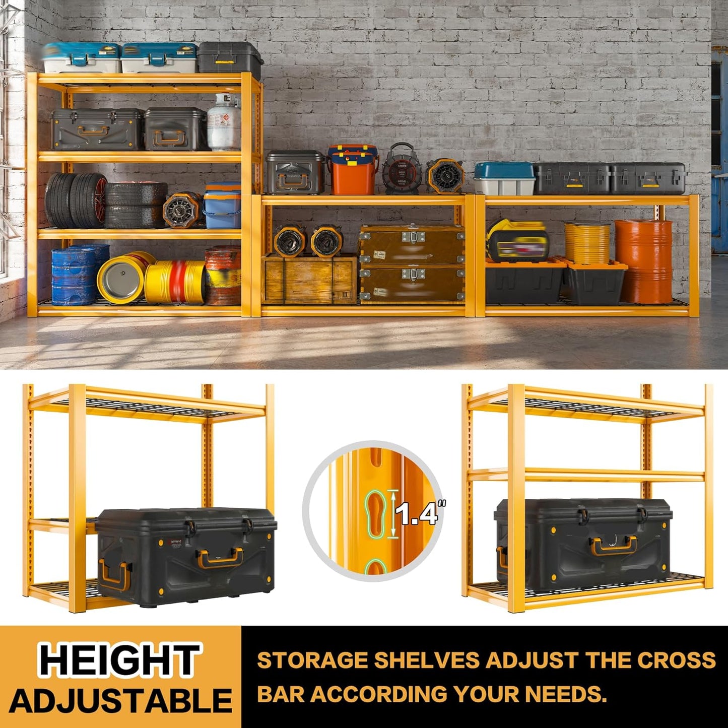 REIBII 40" W Garage Shelving 2240 LBS Storage Shelves Adjustable Heavy Duty Shelving 4 Tier Metal Shelves for Storage for Garage Kitchen Pantry Warehouse Basement 40" W × 19.5" D × 59.5" H, 4 Pack