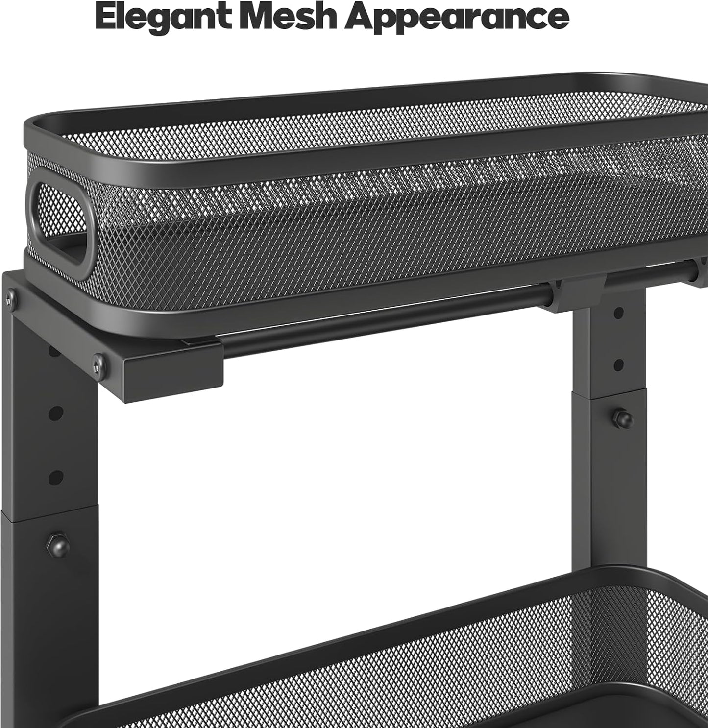 2 Pack 15.7IN-Depth Under Sink Organizer With Smooth Cylindrical Rail,2-Tier Pull Out Multi-Purpose Cabinet Storage for Bathroom&Kitchen,Height Adjustable,Rust-resistant Coating-Black